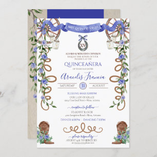 Invitation Blue Rustic Boho Western Charra Thème Quinceanera
