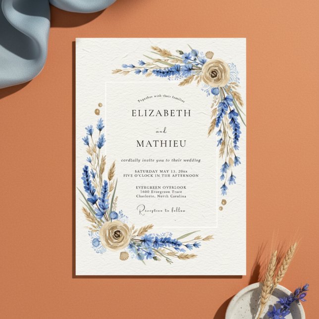 Invitation Blue Rustic Botanical Wedding (Créateur téléchargé)