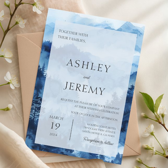 Invitation Blue Rustic Mountain Mariage de destination Forêt (Blue Rustic Mountain Wedding Destination Forest Invitation)