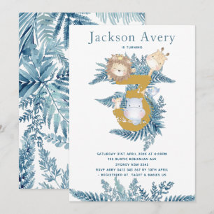 Invitation Blue Safari Animaux 3e anniversaire