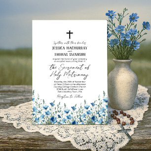 Invitation Blue & Sage Boho Chic Fleur sauvage Mariage cathol