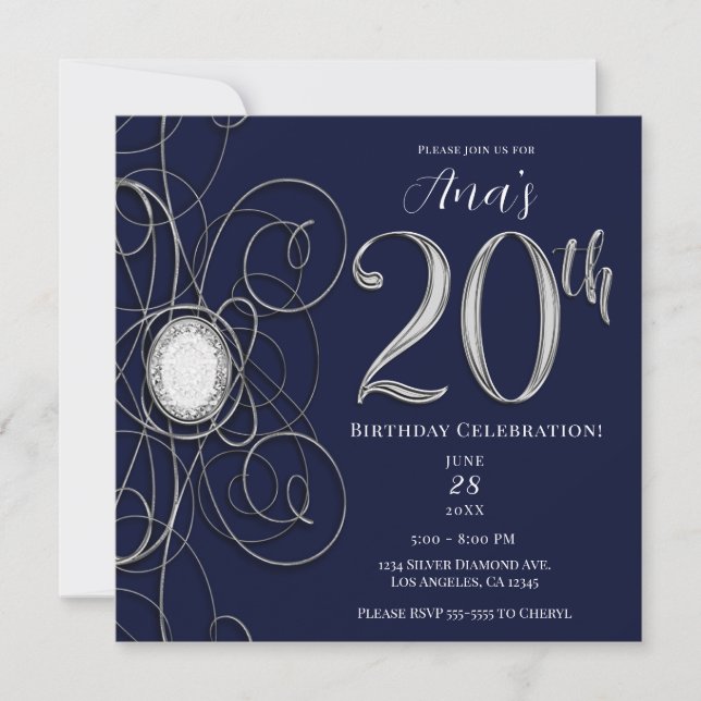 Invitation Blue Sapphire & Silver Diamond 20 20e anniversaire (Devant)