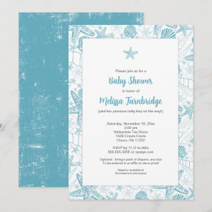 Invitation Blue Sea Shells Starfish garçon baby shower invita