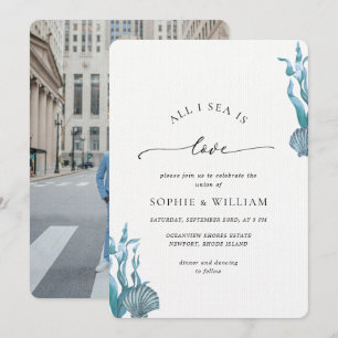 Invitation Blue Seashell Mer Océan Mariage côtier nautique
