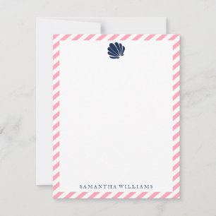 Invitation Blue Seashell sur Pink Stripes Merci Notes