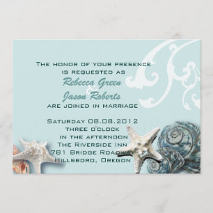 Invitation BLue Seashells Beach Mariage