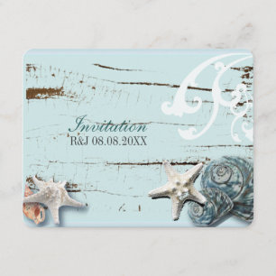 Invitation BLue Seashells Beach Mariage