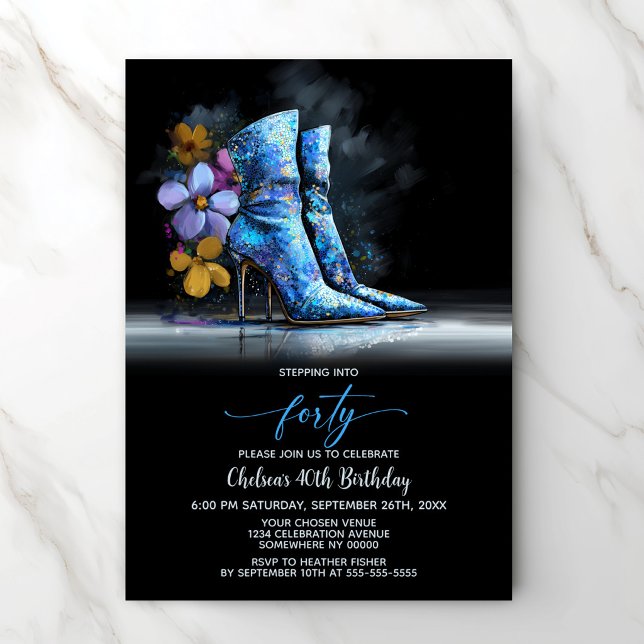 Invitation Blue Sequin Boots 40th Birthday Party (Créateur téléchargé)
