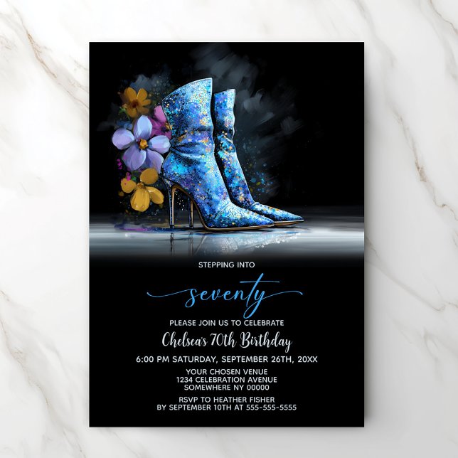 Invitation Blue Sequin Boots 70th Birthday Party (Créateur téléchargé)