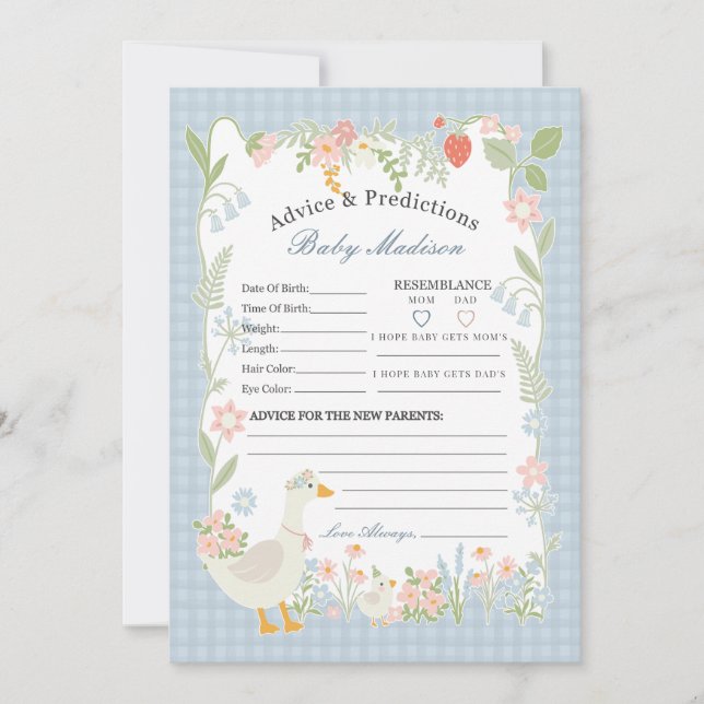 Invitation Blue Silly Goose Floral En vichy Conseils pour béb (Devant)