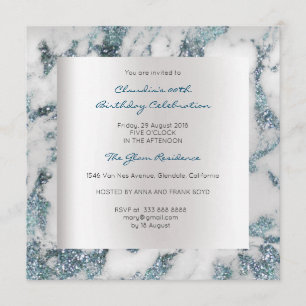 Invitation Blue Silver Abstrait Marbre gris fête d'anniversai
