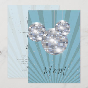 Invitation Blue Silver Disco Sun Rays Chic Mariage