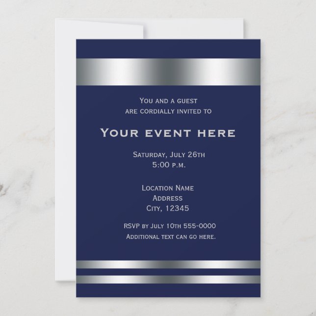 Invitation Blue Silver Elegant Diner Party Événement Invitati (Devant)