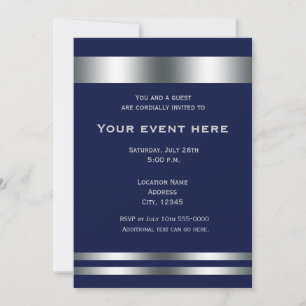 Invitation Blue Silver Elegant Diner Party Événement Invitati