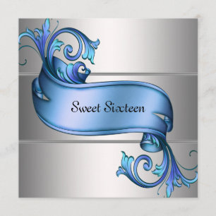 Invitation Blue Silver Elegant Sweet sixteen Party