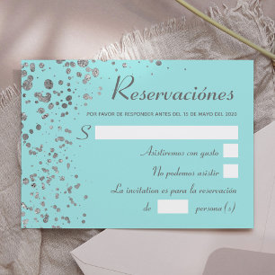 Invitation Blue Silver Espagnol Réservation, Quinceanera RSVP