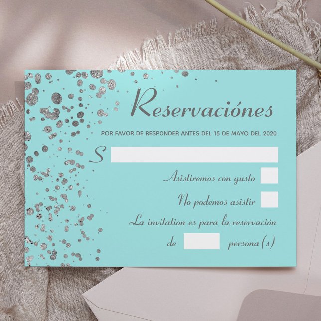 Invitation Blue Silver Espagnol Réservation, Quinceanera RSVP (Créateur téléchargé)