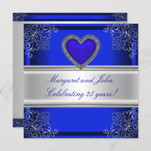 Invitation Blue Silver Floral 25th Anniversary Party