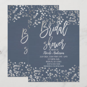 Invitation Blue Silver Foil Babys Respire Fête des mariées mo