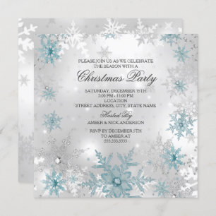 Invitation Blue Silver Snowflake fête Noël SQ