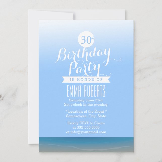 Invitation Blue Sky Beach Thème Anniversaire (Devant)