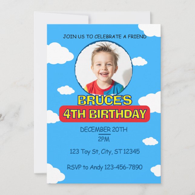 Invitation Blue Sky & Clouds Friend Birthday (Devant)