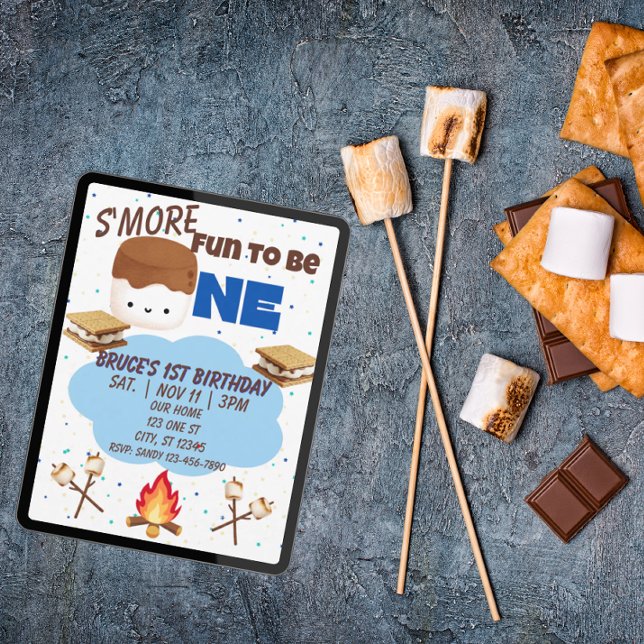 Invitation Blue, S'More Fun to be One, 1st Birthday (Créateur téléchargé)