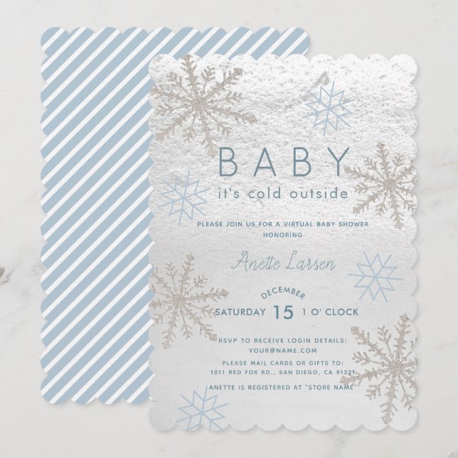 Invitation Blue Snowflake Baby Son Baby shower virtuel froid (Devant / Derrière)