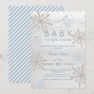 Invitation Blue Snowflake Baby Son Baby shower virtuel froid