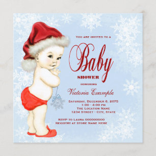 Invitation Blue Snowflake Boys Baby shower de Noël