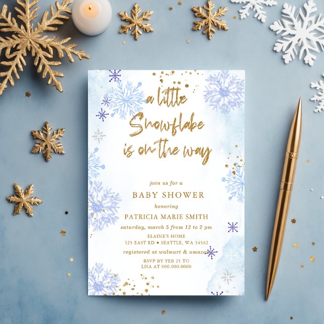 Invitation Blue Snowflake est sur le chemin Baby shower d'hiv (Blue Snowflake is on the way Winter Baby Shower Invitation)
