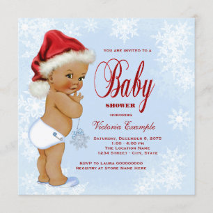 Invitation Blue Snowflake Ethnic Boys Christmas Baby shower