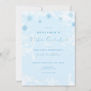 Invitation Blue Snowflake Hiver Onederland Anniversaire Invit