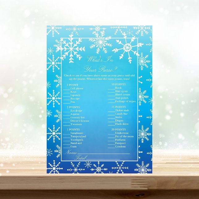 Invitation Blue Snowflake What's In Your Purse Shower Game (Créateur téléchargé)