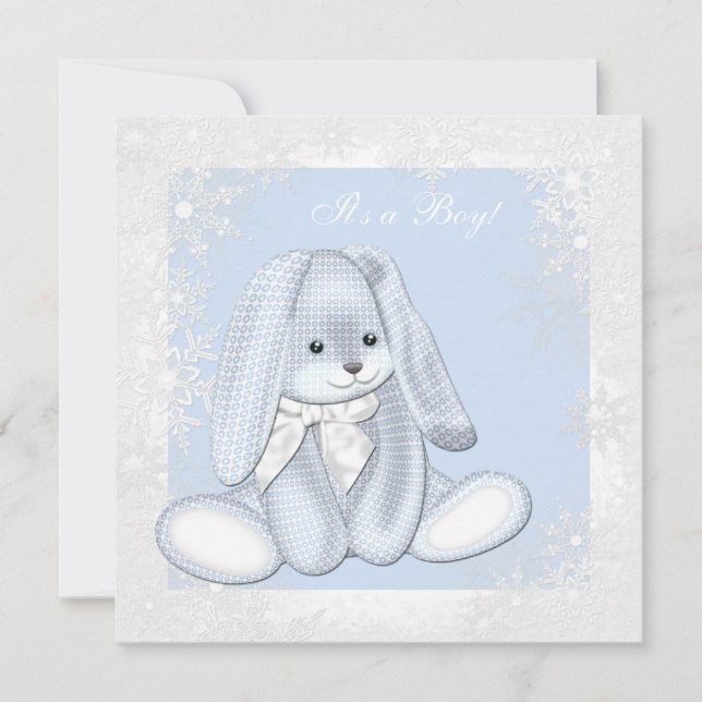 Invitation Blue Snowflake Winter Wonderland Baby Boy Shoy (Devant)