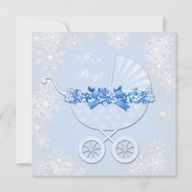 Invitation Blue Snowflake Winter Wonderland Baby shower (Devant)