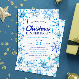 Invitation Blue Snowflakes Noël Diner fêtes d'aquarelle