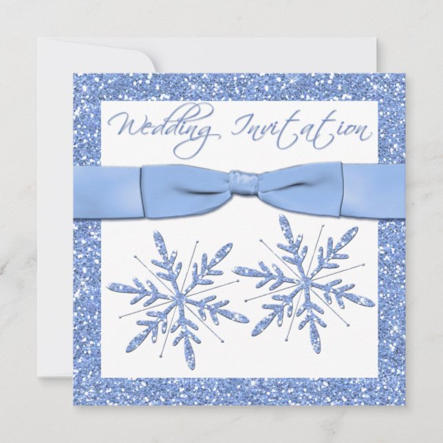 Invitation Blue Snowflakes sur White Carré Wedding Inviter (Devant)
