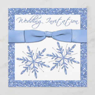 Invitation Blue Snowflakes sur White Carré Wedding Inviter