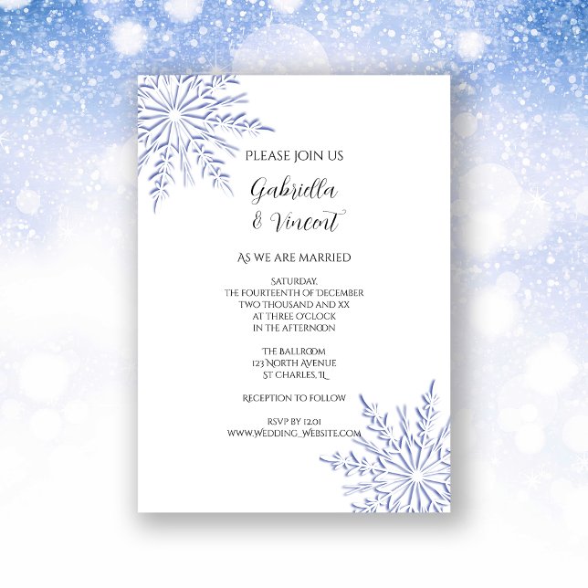 Invitation Blue Snowflakes sur White Winter Wedding Invitatio (Créateur téléchargé)