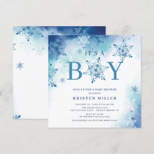 Invitation Blue Snowflakes Winter It's Boy Baby shower