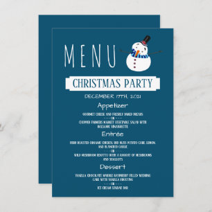 Invitation Blue Snowman, menu fête de Noël
