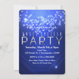 Invitation Blue Sparkle Club Vibe Anniversaire Fête Invitatio