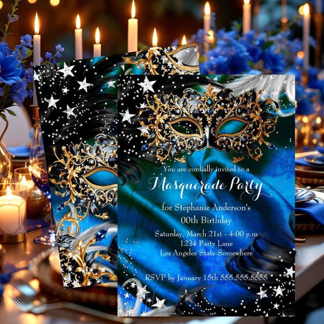 Invitation Blue Sparkle Magique Nuit Masquerade Party (Créateur téléchargé)