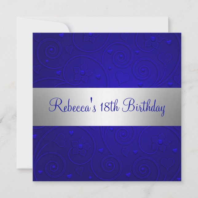 Invitation Blue Spiral Hearts Argent 18e fête d'anniversaire (Devant)