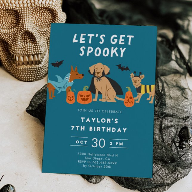 Invitation Blue Spooky Costume Dogs Halloween Birthday (Créateur téléchargé)