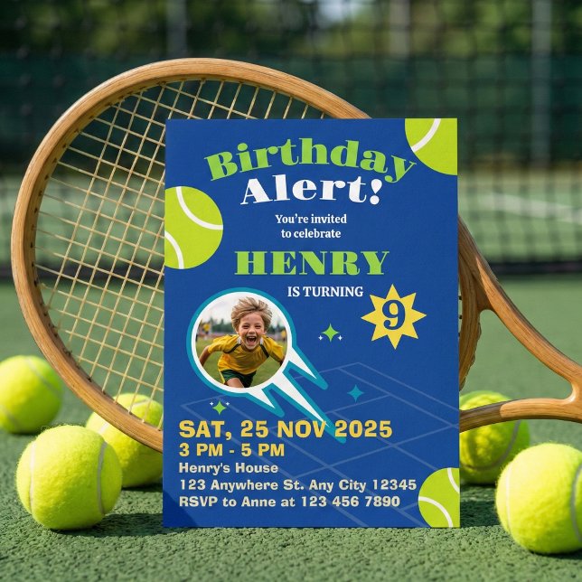 Invitation Blue Sporty Tennis Ball Anniversaire de enfant Par (Créateur téléchargé)