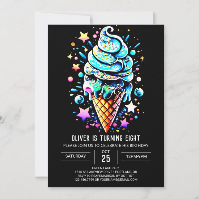 Invitation Blue Sprinkings Elegant Boy Crème de glace Anniver (Devant)