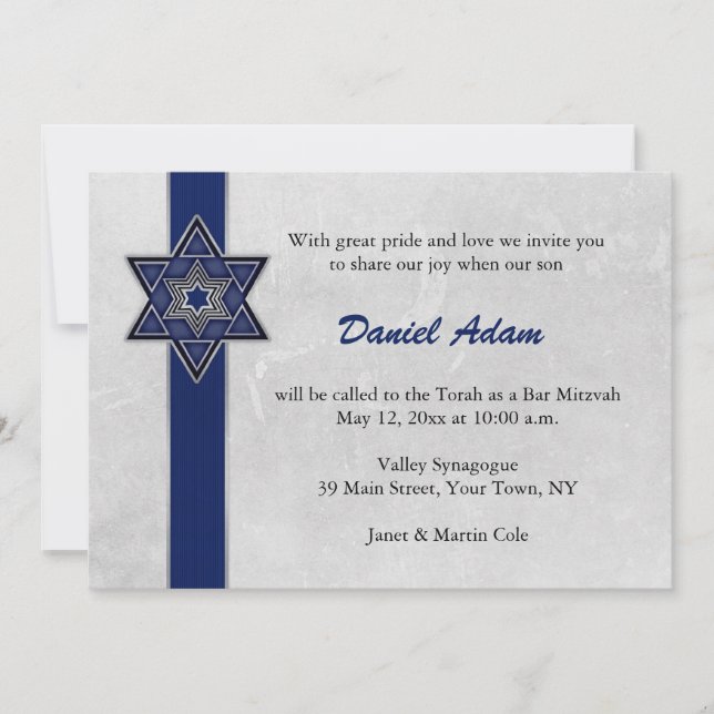 Invitation Blue Star Stripe Bar Mitzvah (Devant)