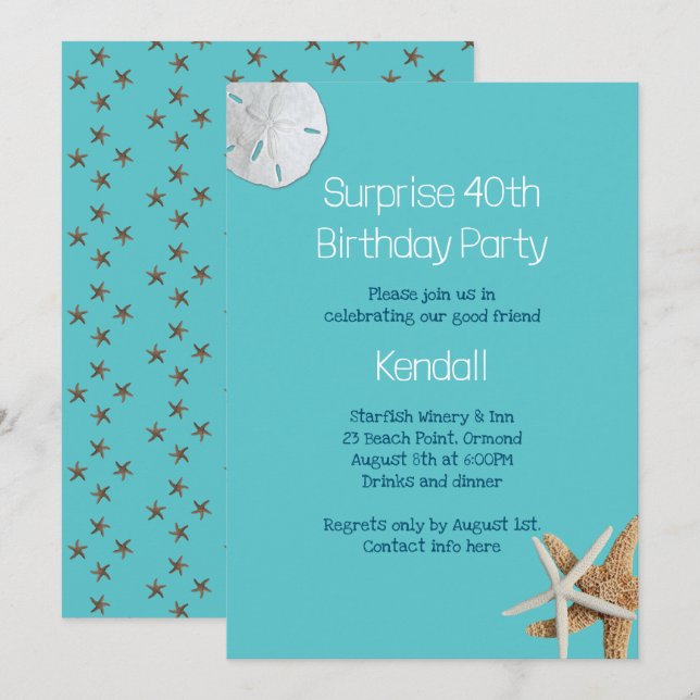 Invitation Blue Starfish Surprise Anniversaire Fête Invitatio (Devant / Derrière)